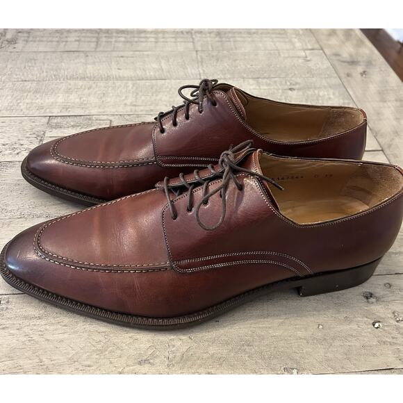 Santoni Men’s 12 Kenton Oxford Dress Shoes Brown Leather Almond Toe Lace Up - Picture 2 of 10